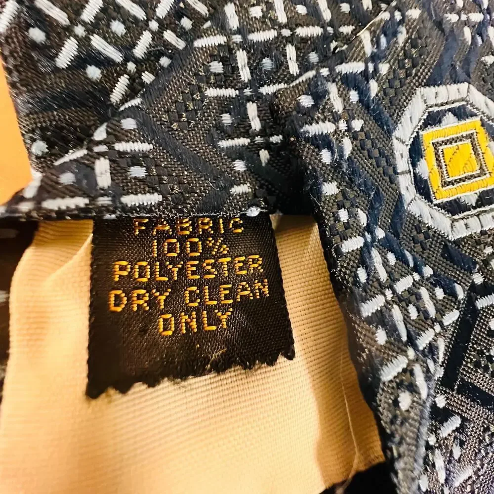 Johnny Carson Vintage 70s Wide Tie Blue Geometric Polyester Mod Disco Retro